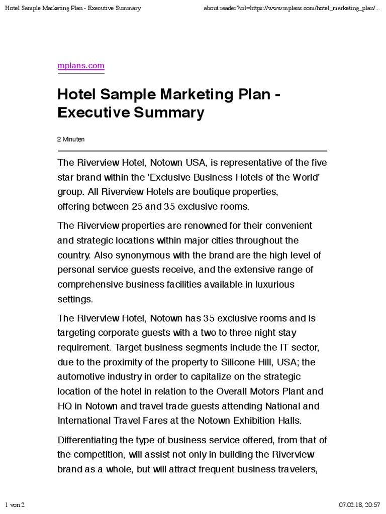 hotel business plan executive summary