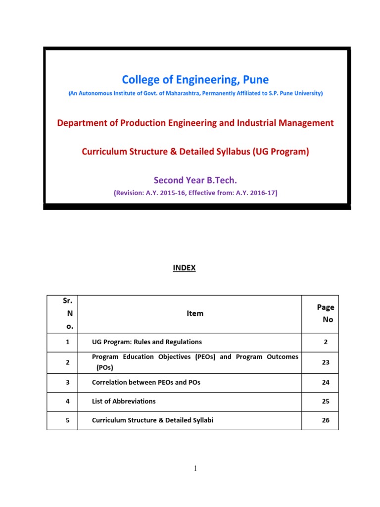 SY BTech Curriculum & Syllabus 2016-17 | PDF | University And College ...