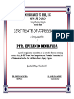 Certificate of Appreciation Certificate of Appreciation: Ptr. Epifanio Bechayda