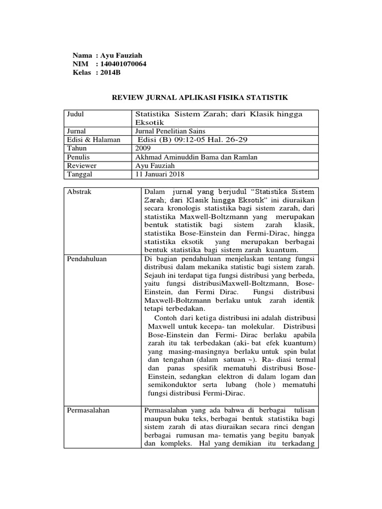 REVIEW JURNAL APLIKASI FISIKA STATISTIK-AYU FAUZIAH ...