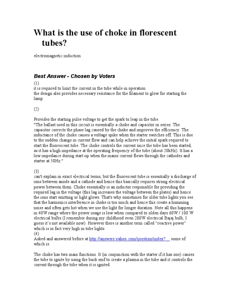 What Is The Use Of Choke In Florescent Tubes Fluorescent