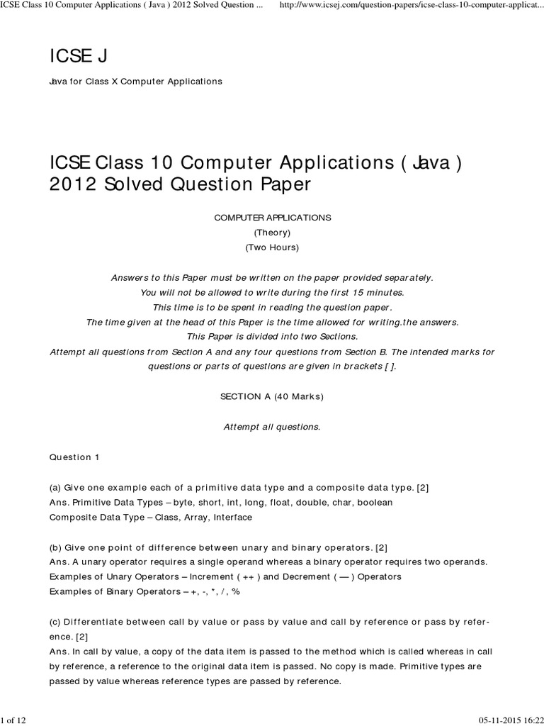 Documents 5495-ICSE+Class+10+Computer+Applications+ (+java+) +2012 ...