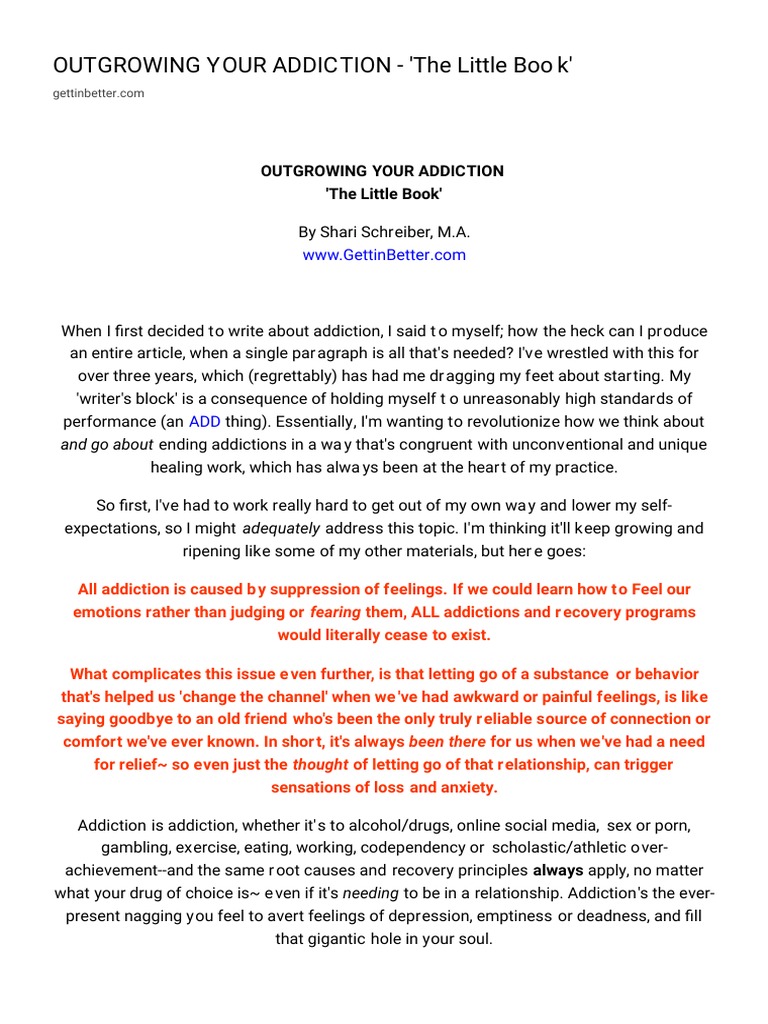OUTGROWING YOUR ADDICTION - 'The Little Book' PDF | PDF | Emotions ...