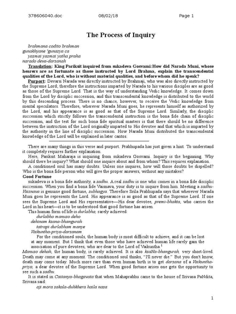 The Process of Inquiry - 0 | PDF | Guru | Vaishnavism