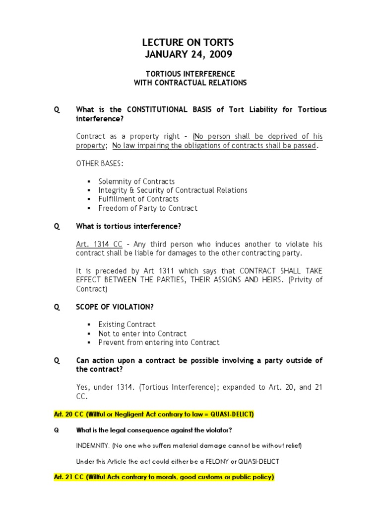 TORTS PDF Tortious Interference Tort