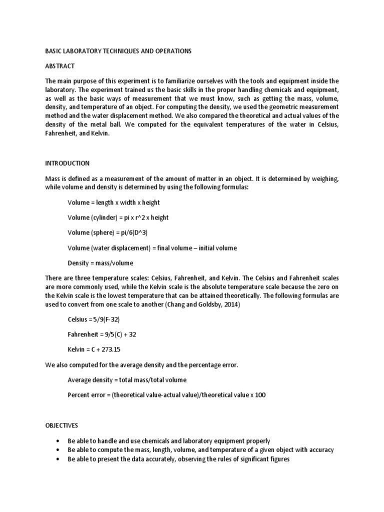 Basic laboratory techniques and operations pdf density fahrenheit