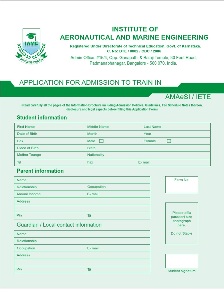 IAME Admission Application Form | PDF | Test (Assessment) | Social ...