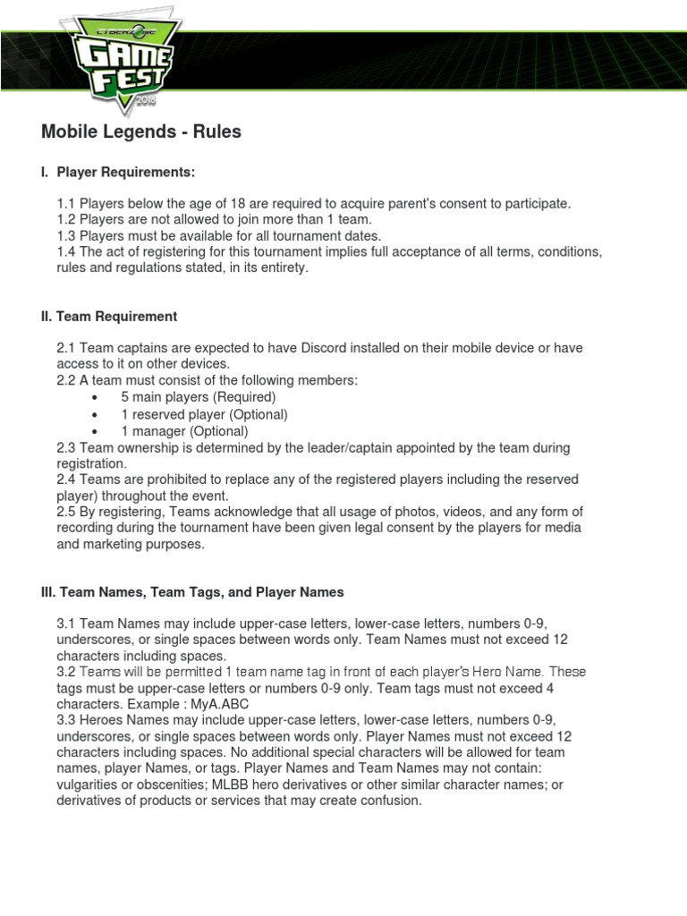 Mobile Legends Tournament Rules PDF Letter Case Professional Wrestling