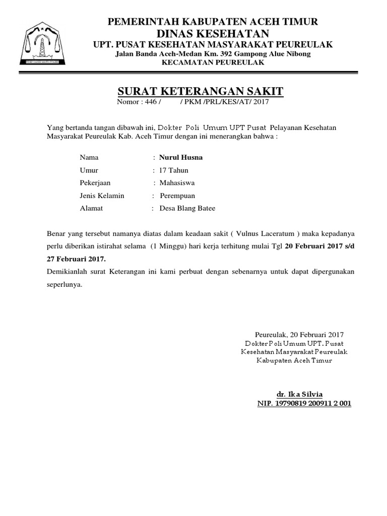 Surat Sakit Agustina 2017