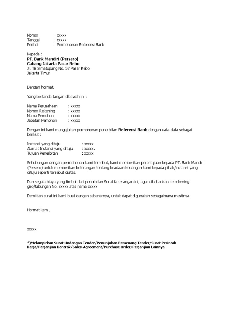 Surat Permohonan Referensi Bank Mandiri Docx