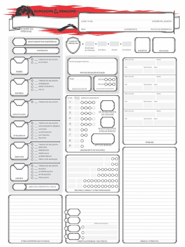 D&D 5E Hoja de Personaje (Diseño Optimizado) | Ocio | Deportes