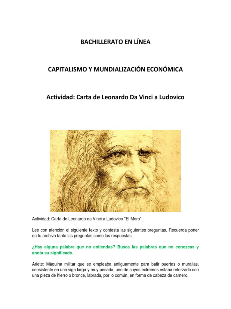 Carta De Leonardo Da Vinci A Ludovico Sforza
