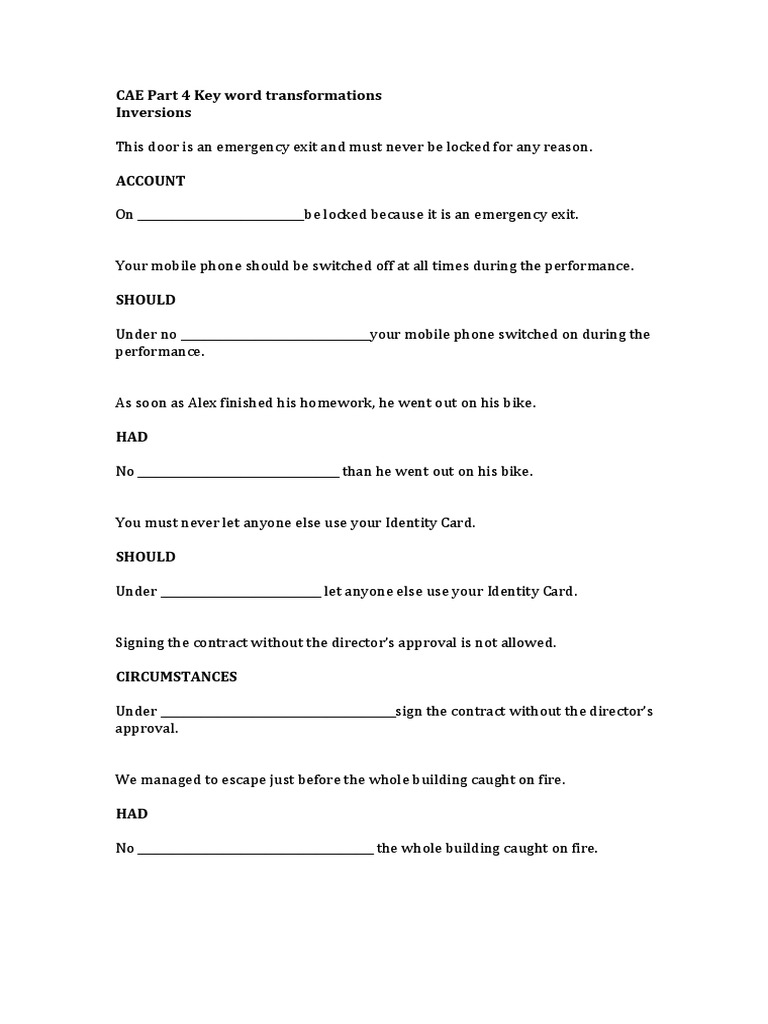 Cae Part 4 Key Word Transformations