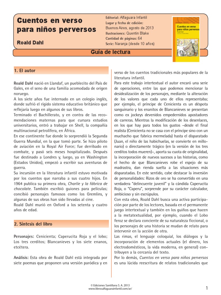 Guia Actividades Cuentos Verso para Ninos Perversos PDF | PDF | Cuentos |  Lectura (proceso)