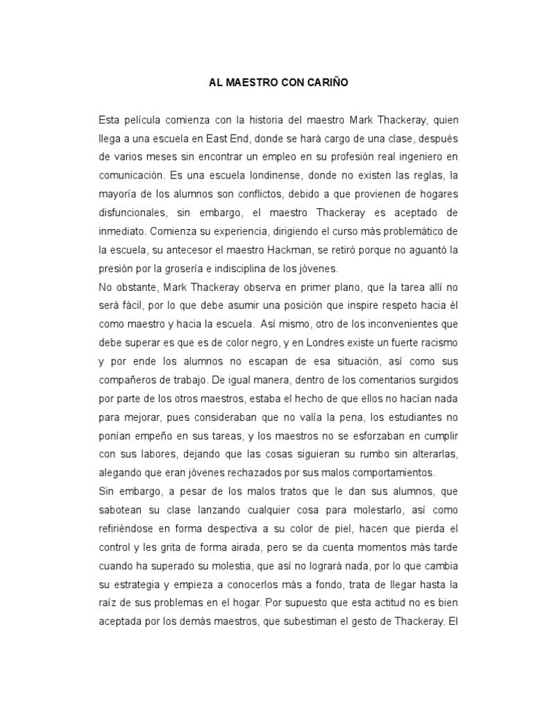 Analisis Pelicula Al Maestro Con Cariño PDF Familia Amor