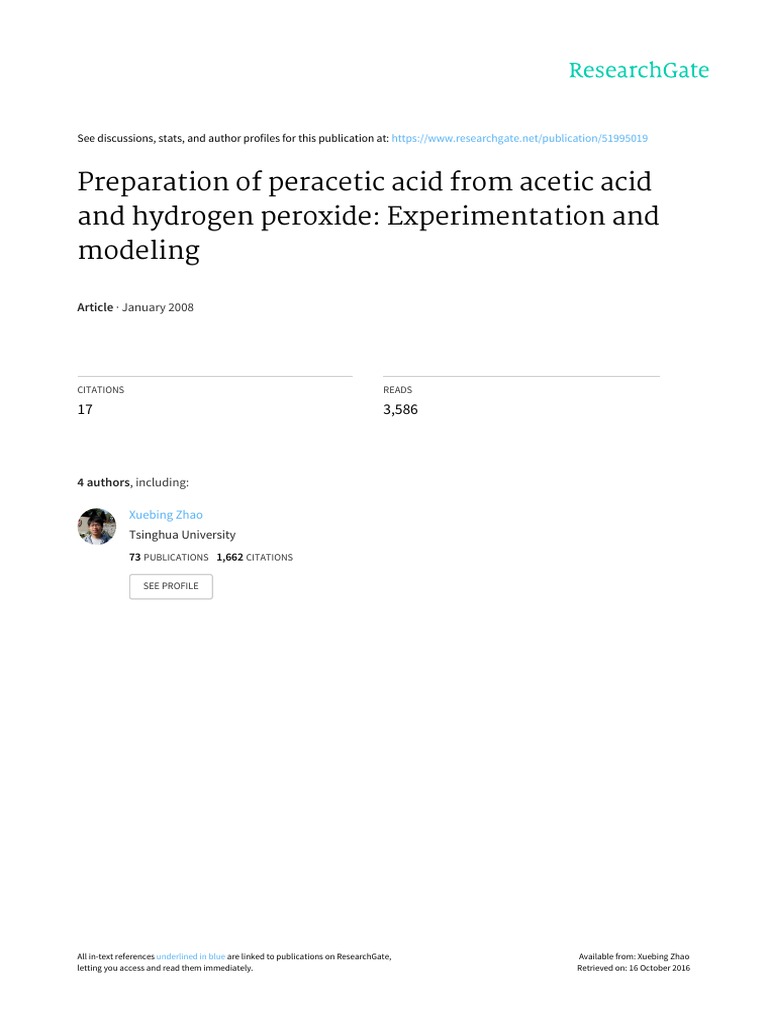 Preparation of Peracetic Acid From Acetic Acid and Hydrogen Peroxide ...