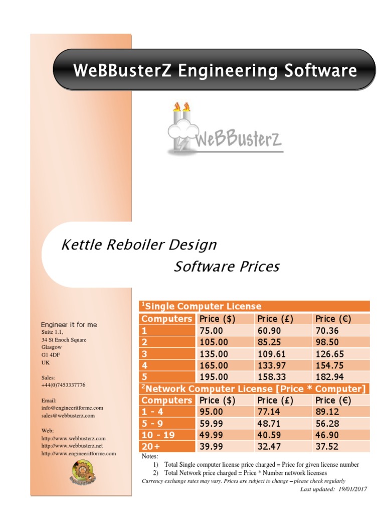 busterz Engineering Software Kettle Reboiler Design Software Prices PDF