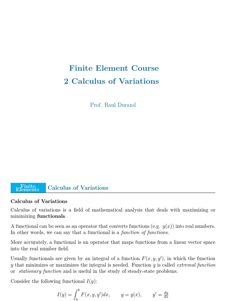 FEM 2 Calculus of Variations PDF Calculus Of Variations Euler