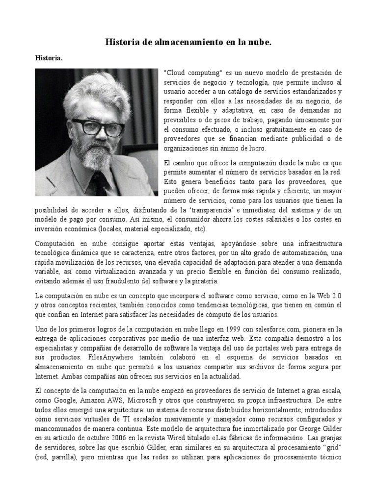 Historia del almacenamiento en la nube | PDF | Computación en la nube ...