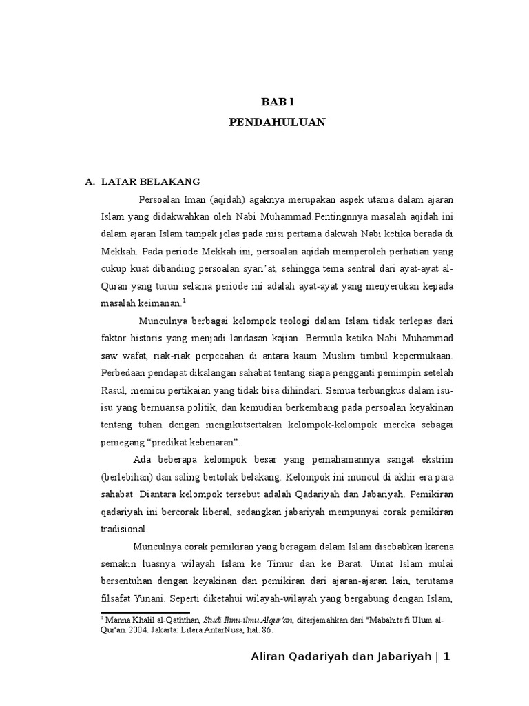 Makalah Ilmu Kalam Aliran Qadariyah Dan