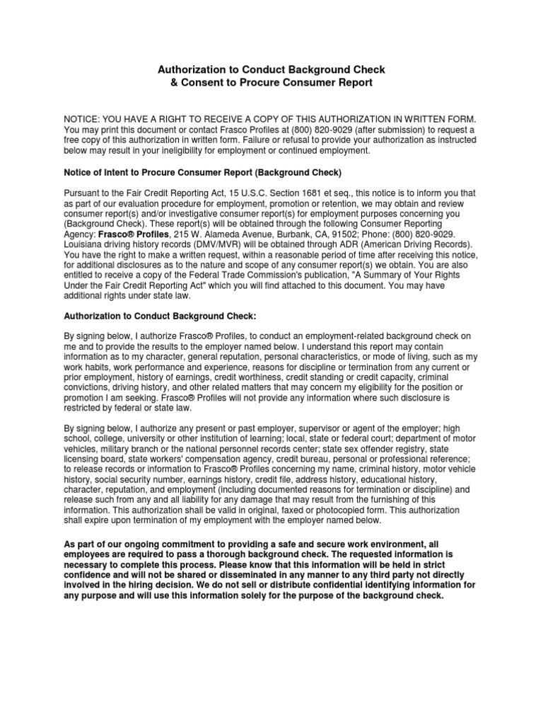 Background Check Authorization Form | PDF | Credit Bureau | Credit Score