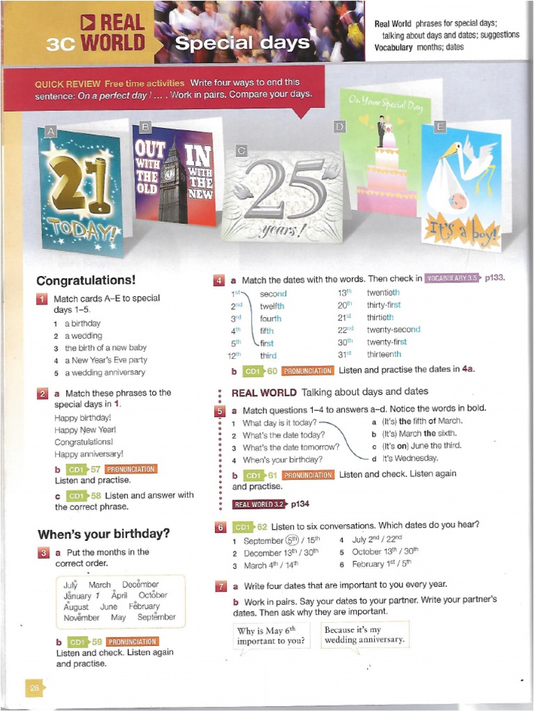 Unit 3C - Special Days (Expressing Dates) | PDF