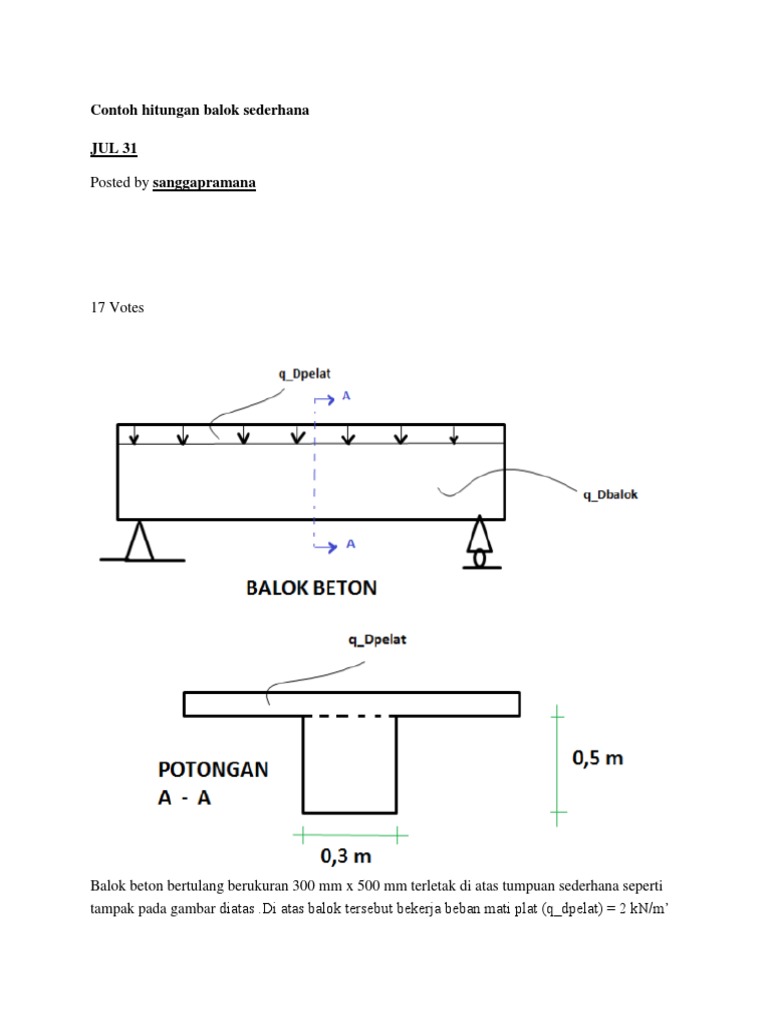 Contoh Hitungan Balok Sederhana Mencari Mu