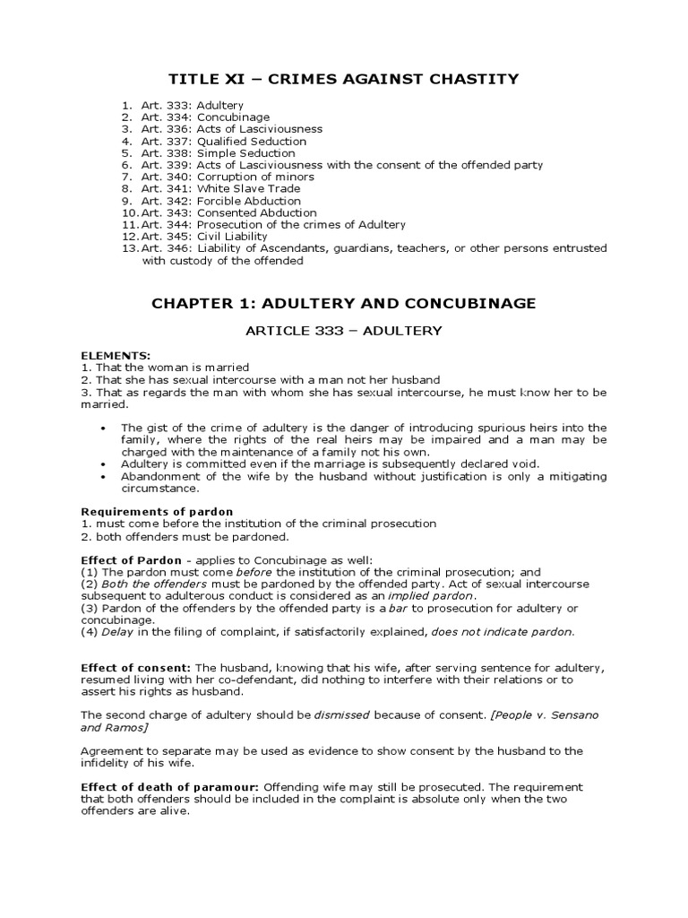 Crimlaw Rev Crimes Against Chastity & Civil Status PDF Adultery