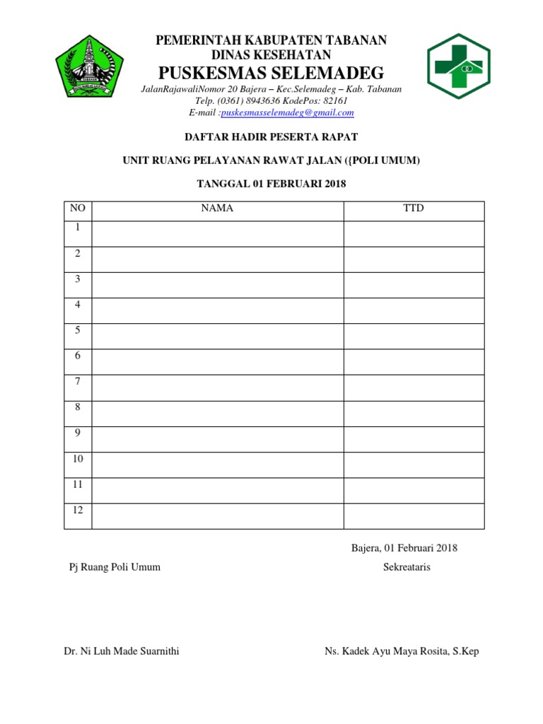 Daftar Hadir Peserta Rapat