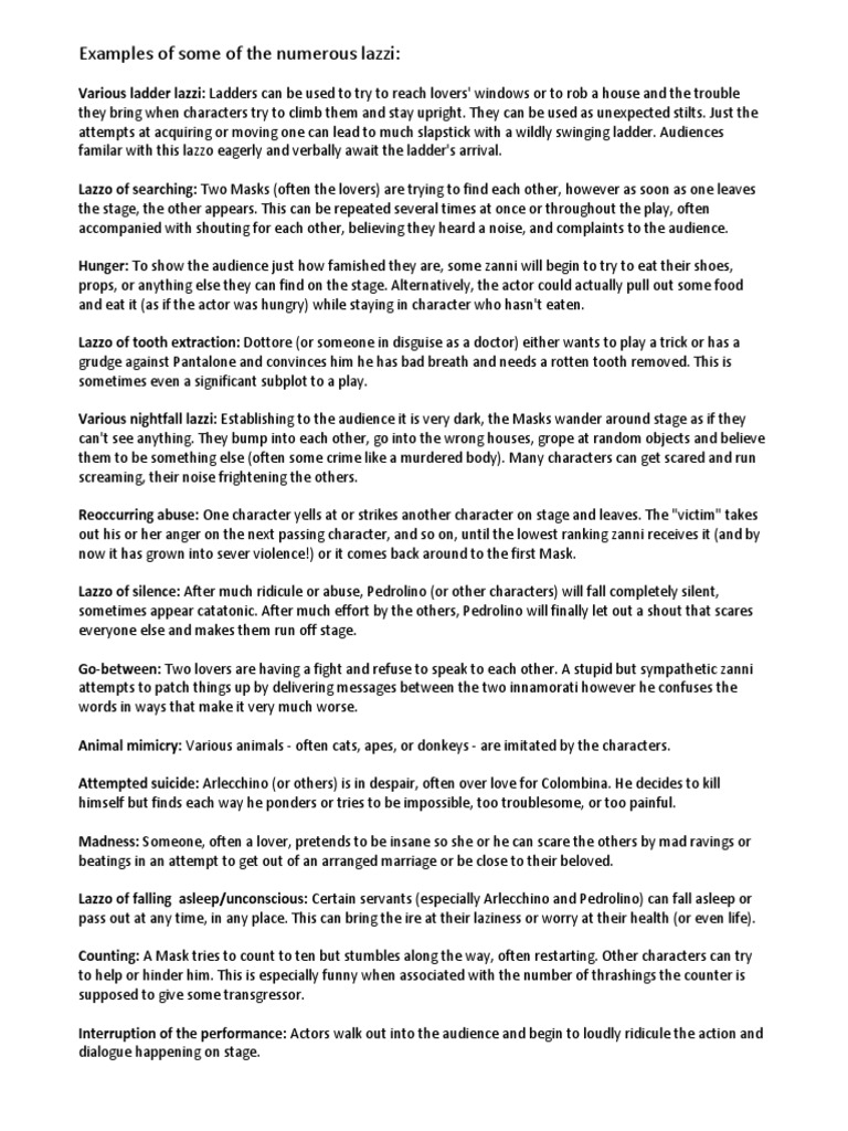 Scenario and Lazzi | PDF | Commedia Dell'arte | Italian Folklore