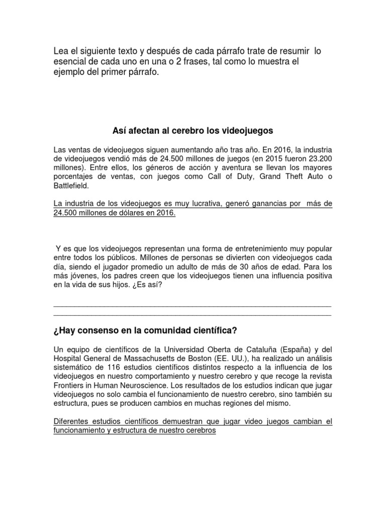 Texto Video Juegos PDF Videojuegos Cerebro