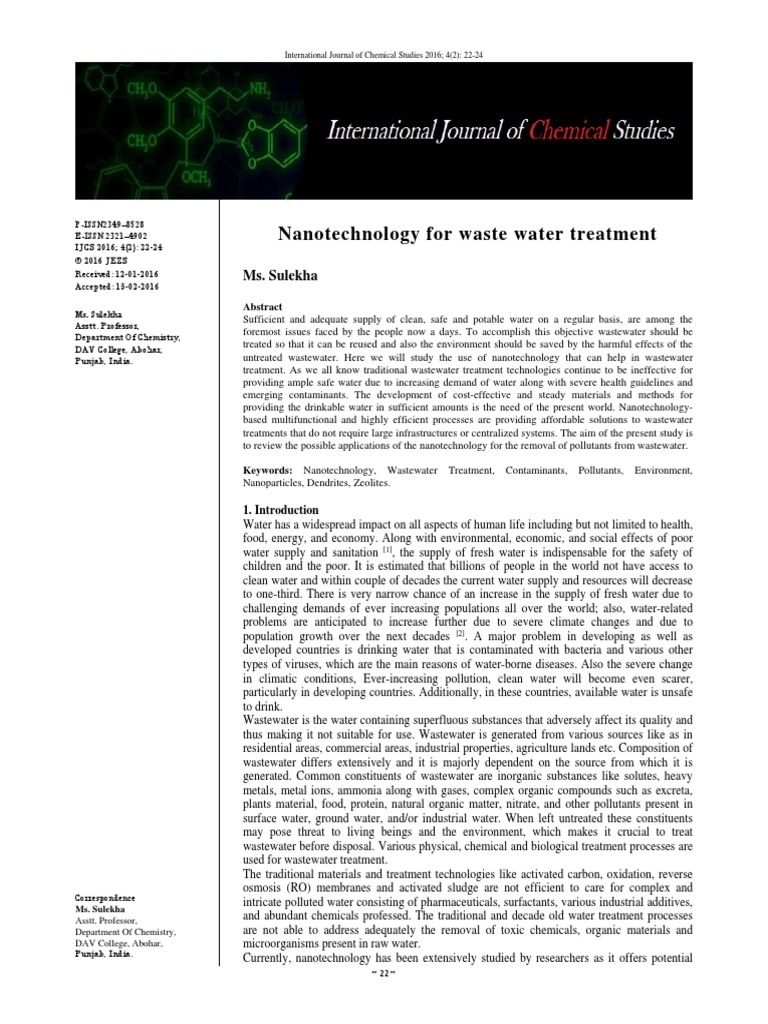 Nanotechnology For Waste Water Treatment: Ms. Sulekha | PDF ...