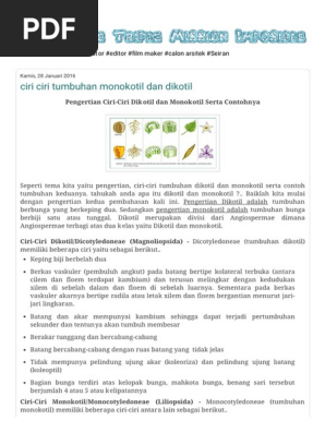 Ciri Ciri Tumbuhan Monokotil Dan Dikotil