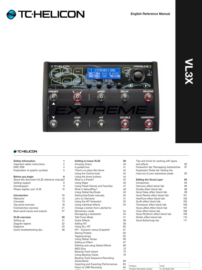 Tc Helicon Vl3x Reference Manual English Ac Power Plugs And Sockets Sound Technology