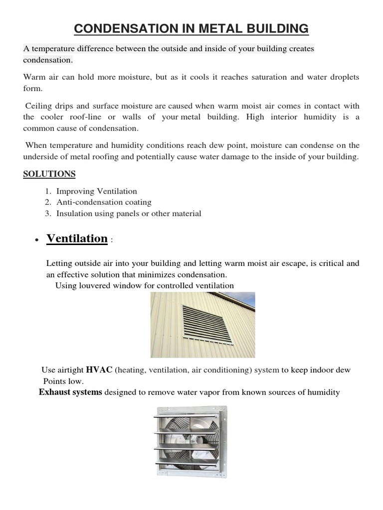 Anti-Condensation Solutions for Metal Buildings | PDF | Condensation ...