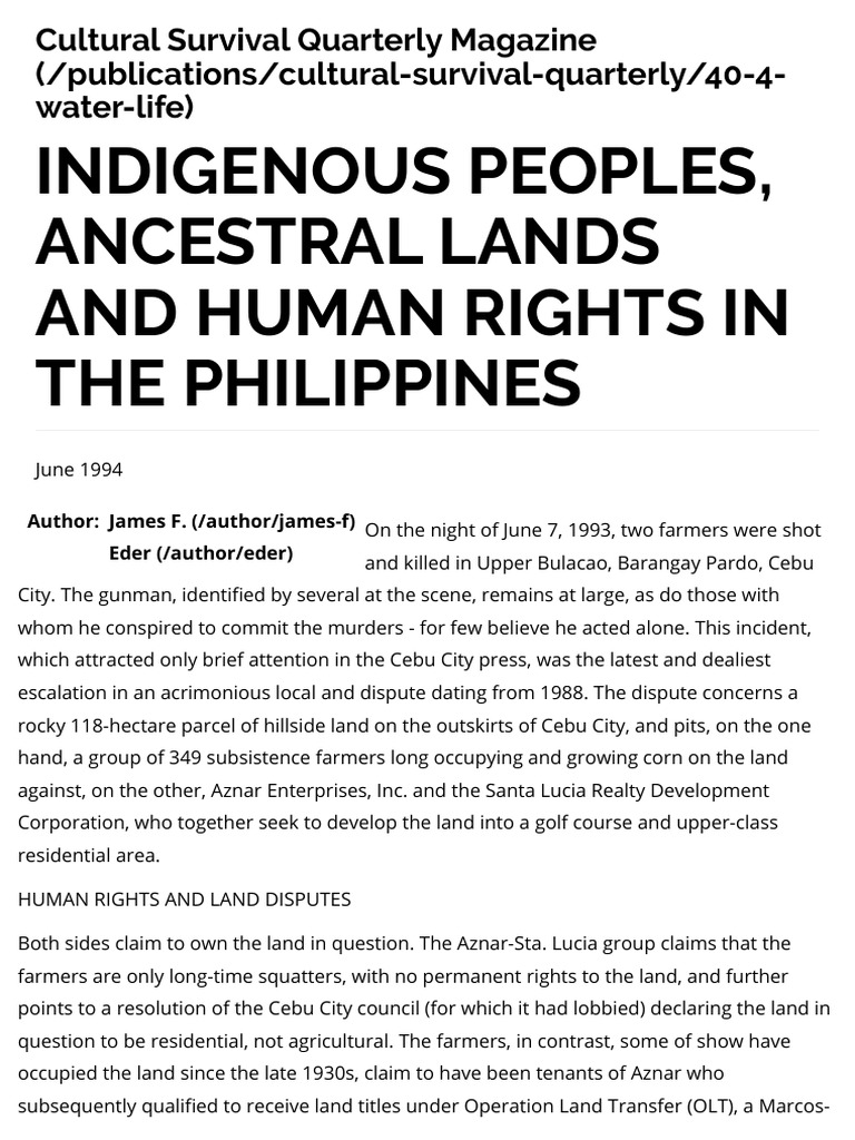 Land And Life: Indigenous Filipinos’ Ancestral Domain Rights – MVQL