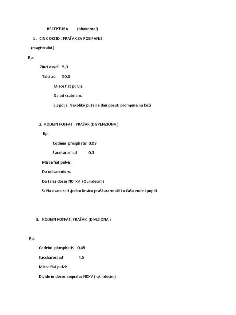 Recepti (Oficinalni I Magistralni Ljekovi) | PDF