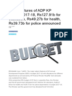 Major Features of ADP KP Budget 2017-18, Rs127.91b For Education, Rs49.27b For Health, Rs39.73b For Police Announced