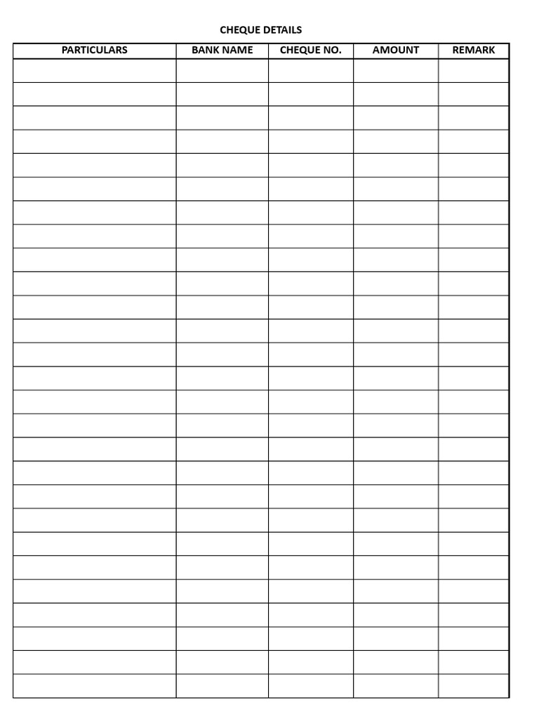 Cheque Details Particulars Bank Name Cheque No. Amount Remark | PDF