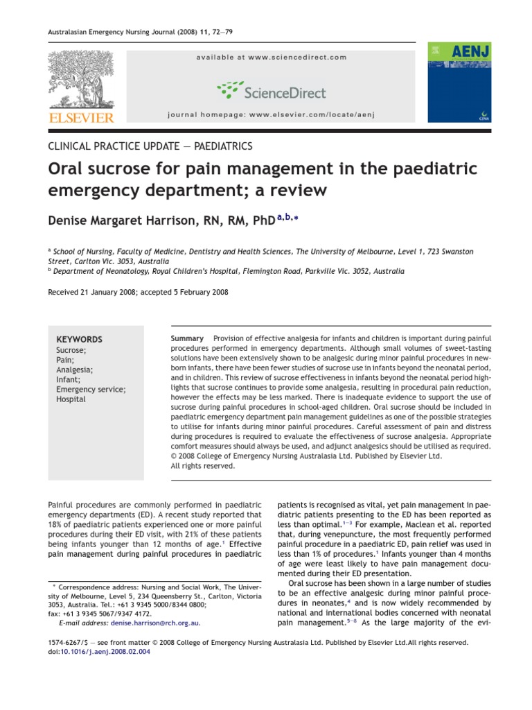 Oral Sucrose For Pain Management in The Paediatric Emergency Department
