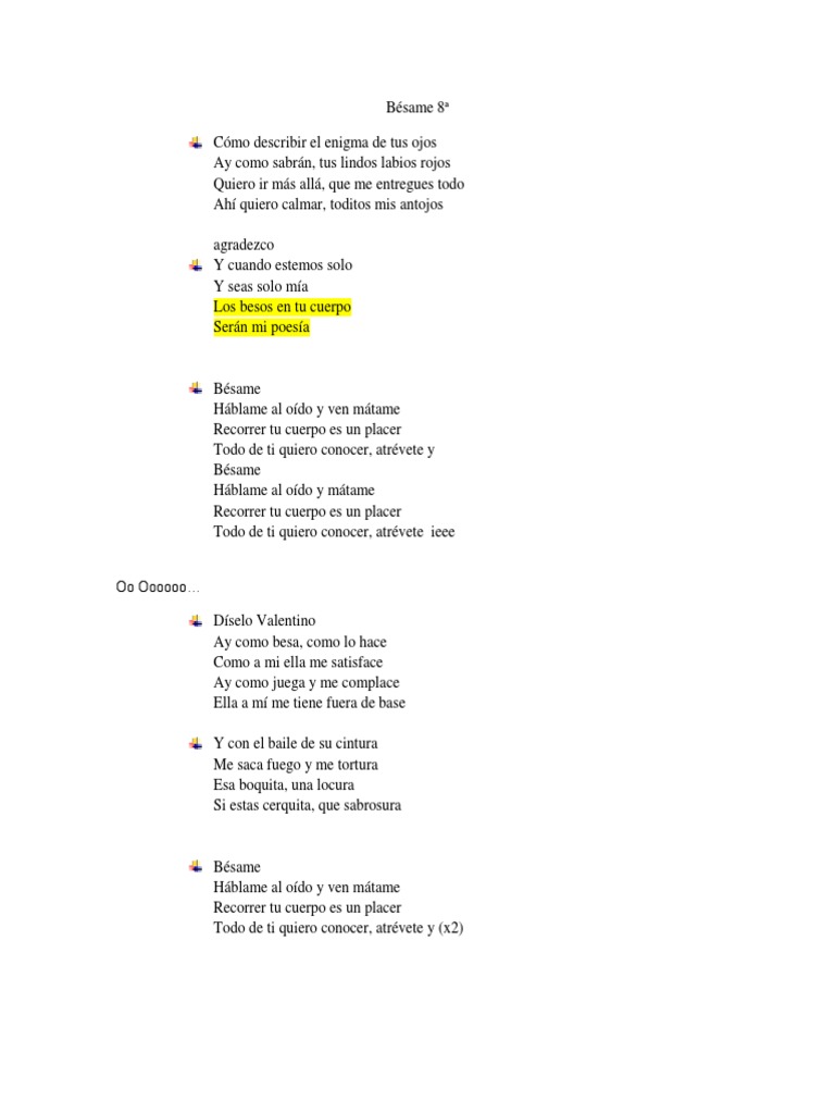 Bésame - Letra 8A | PDF