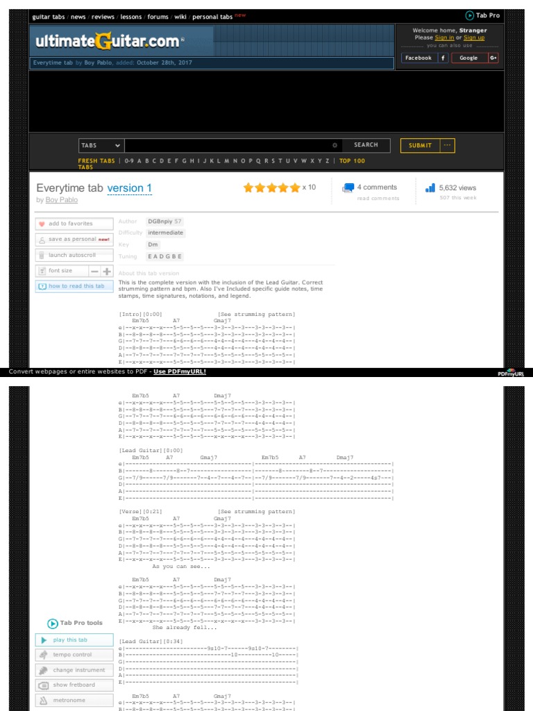 Https Tabs Ultimate Guitar Com Tab Boy Pablo Everytime Tabs 2219223 ...