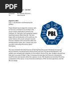 Project Based Instruction- Daily Log Fall 2017 