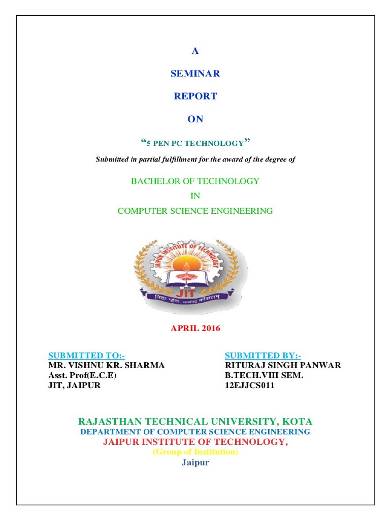 5 Pen PC Technology Seminar Report | PDF