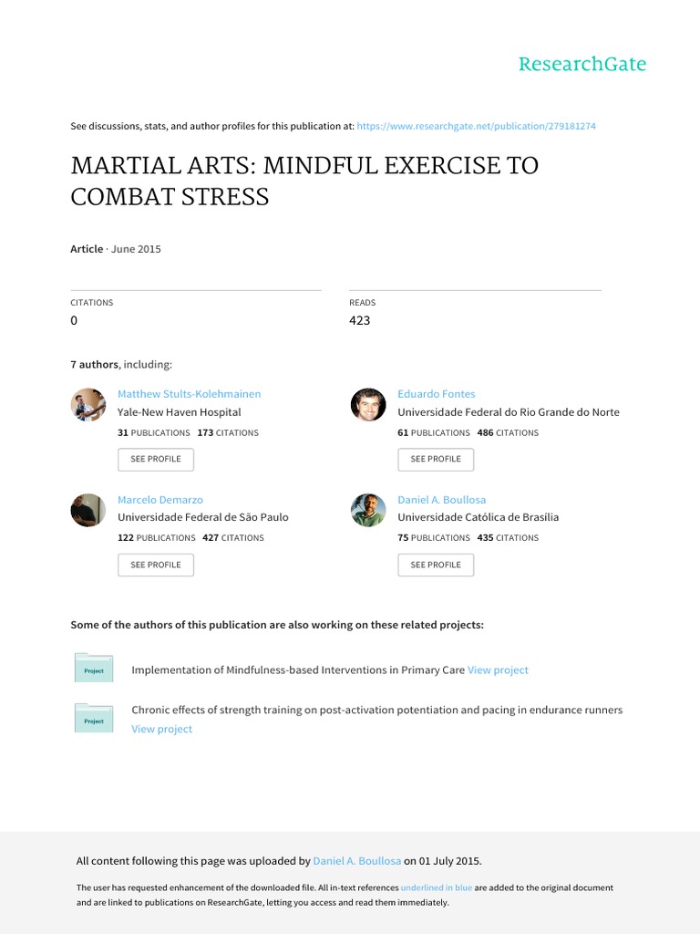 Martial Arts - Mindful Exercise To Combat Stress | PDF | Stress ...