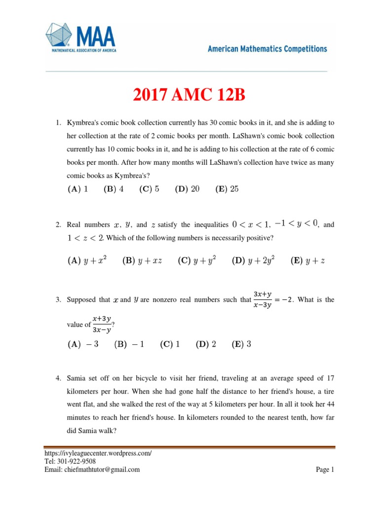 2017 AMC 12B Test PDF Quartile Monotonic Function