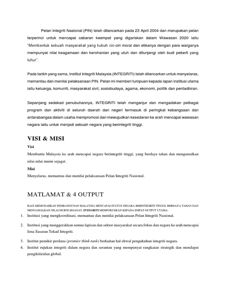 Pelan Integriti Nasional Pdf
