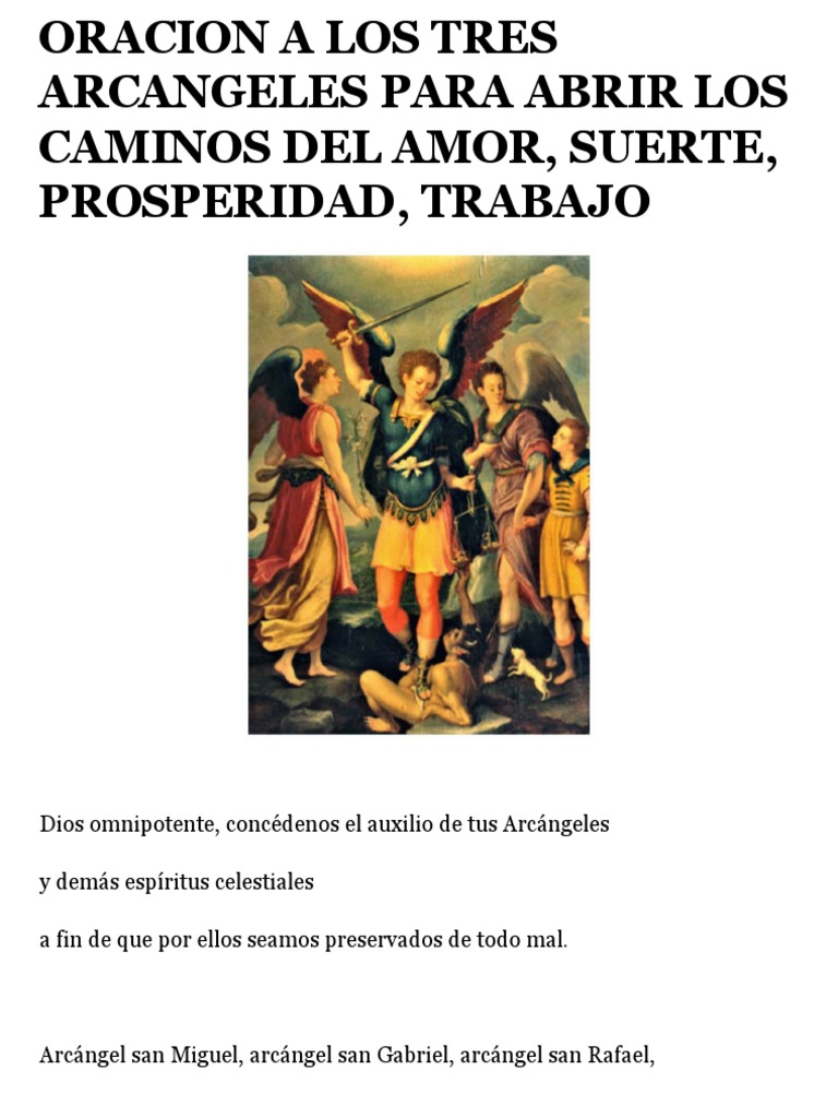 Oracion A Los Tres Arcangeles Para Abrir Los Caminos Del Amor Suerte