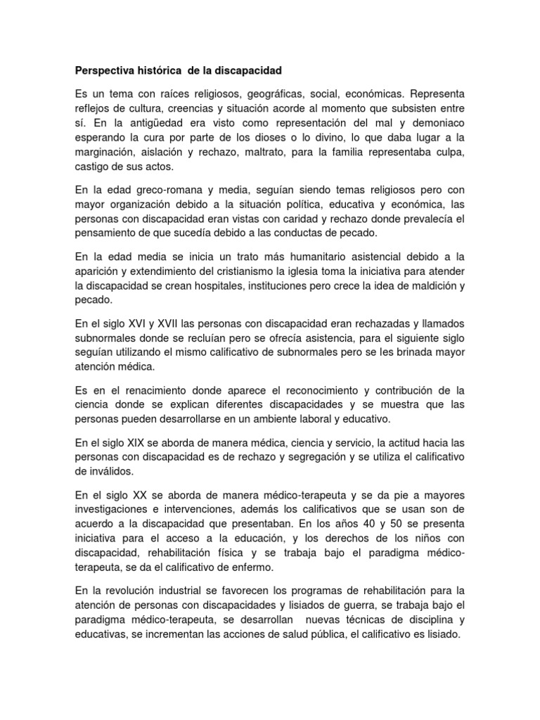 Historia de la Discapacidad y su Evolución | PDF | Invalidez | Salud y ...