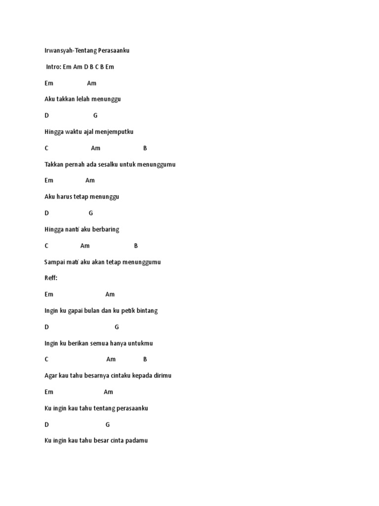 Chord Irwansyah Tentang Perasaanku
